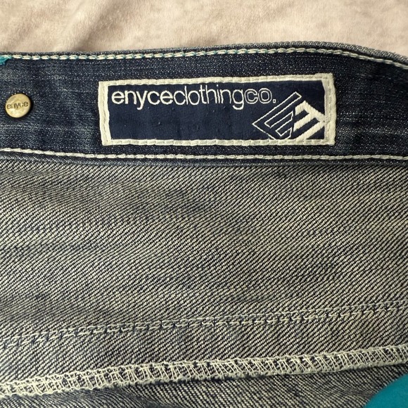 Vintage Y2K Enyce Denim Baggy Raw Hem Blue Logo Embroidered Jeans Men's Size 34‎ - Picture 8 of 10